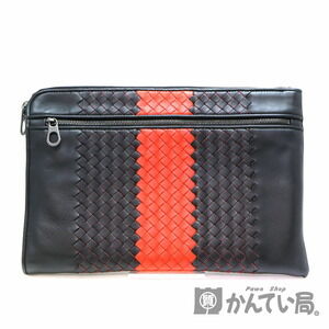 Bottega Veneta Clutch Bag Document Leather Black Red